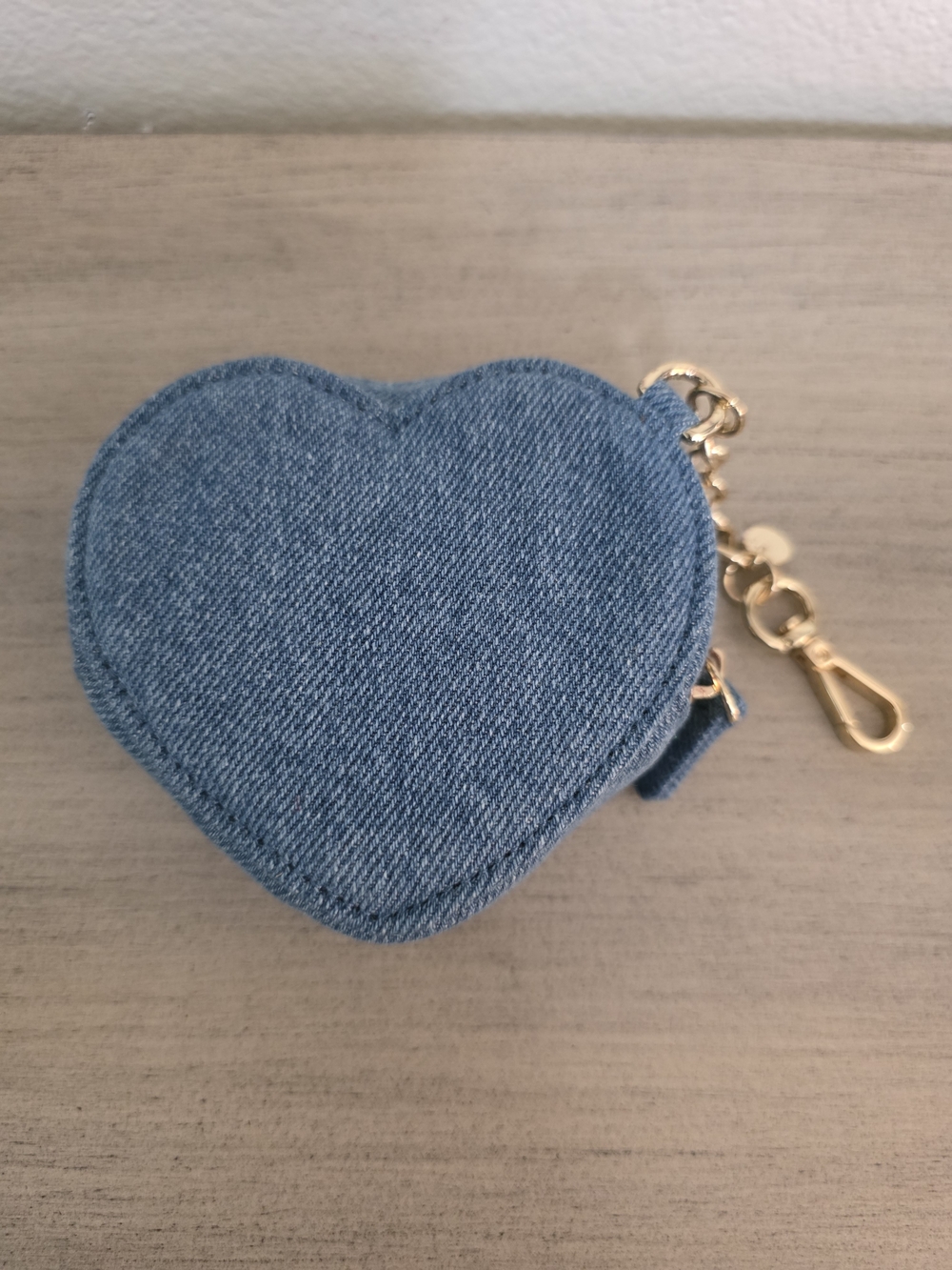 Stoney Clover Lane Denim Heart Coin Purse Keychain Blue